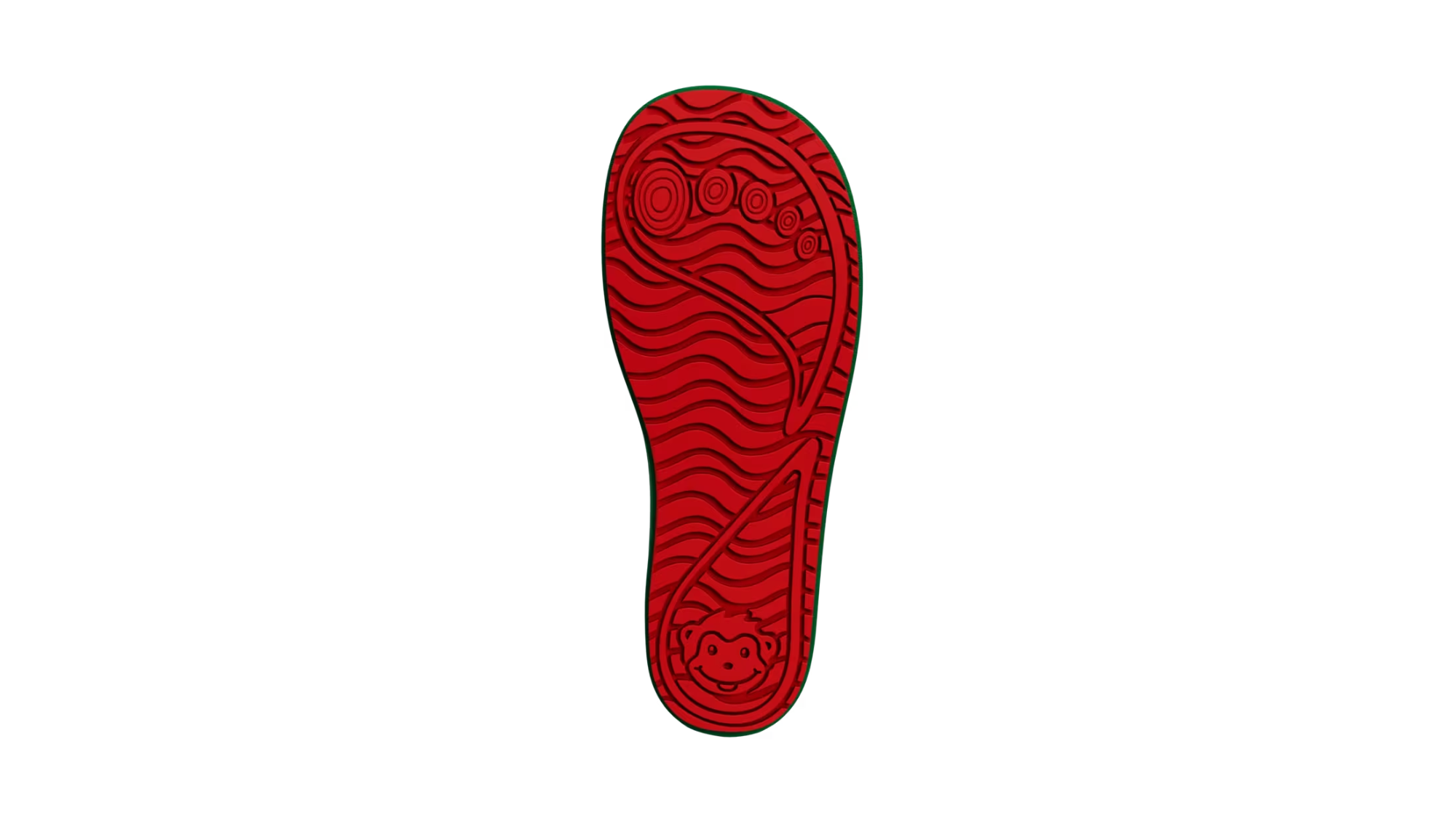 Kinder-Barfußgummistiefel mit flacher, flexibler Sohle und strukturiertem Profil, Ansicht von unten.