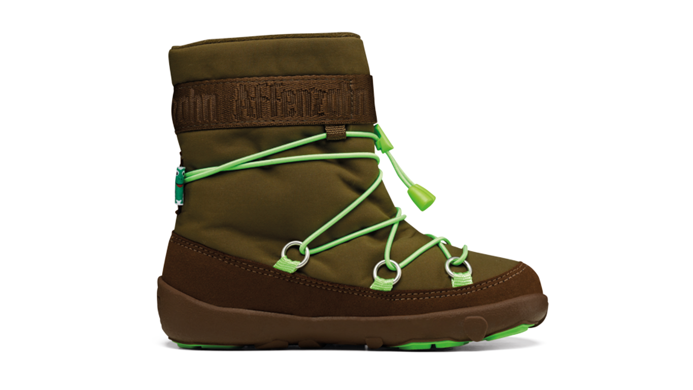 Kinder Barfußwinterstiefel mit geschlossener Zehenbox, hohem Schaft und Kordelverschluss, Seitenansicht innen