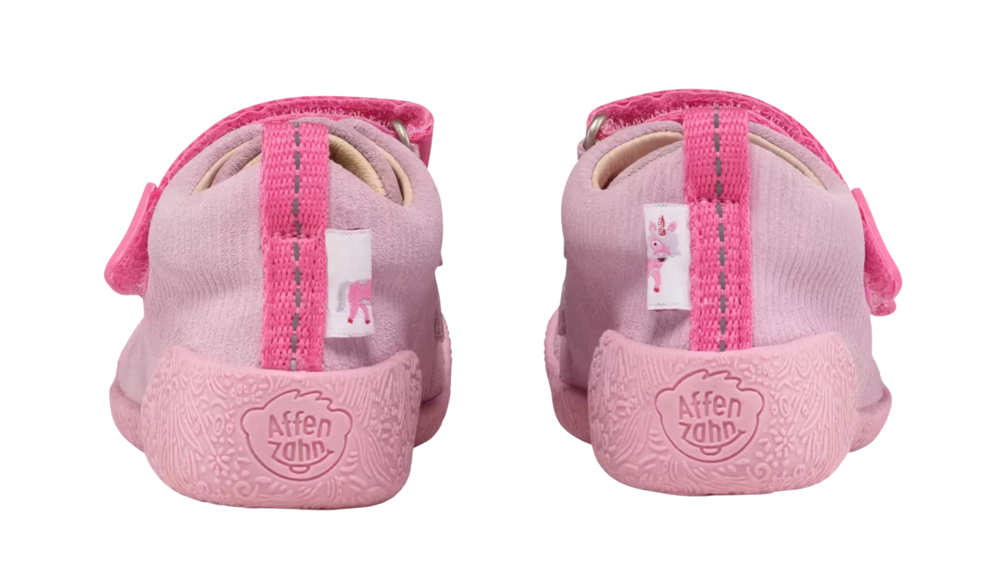 Kinder Barfußschuhe mit geschlossener Ferse und Zugschlaufe, Rückansicht beider Schuhe