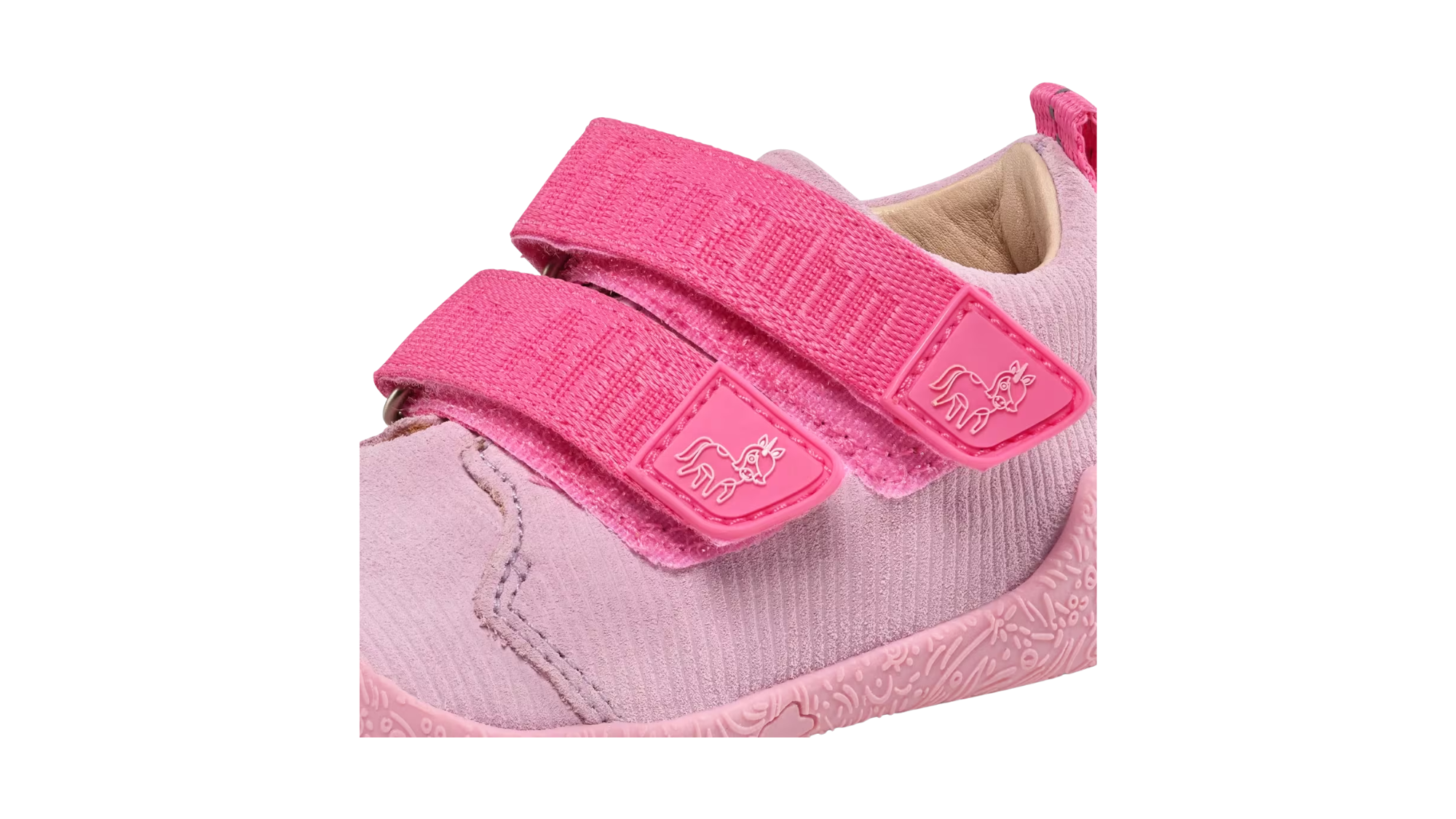 Kinder Barfußschuh mit zwei Klettverschlüssen, Detailansicht seitlich