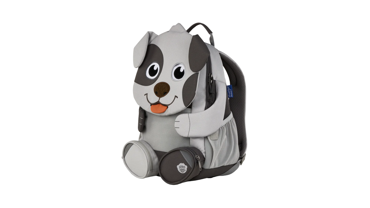 Kinderrucksack in Tierform (Hund), schräge Vorderansicht