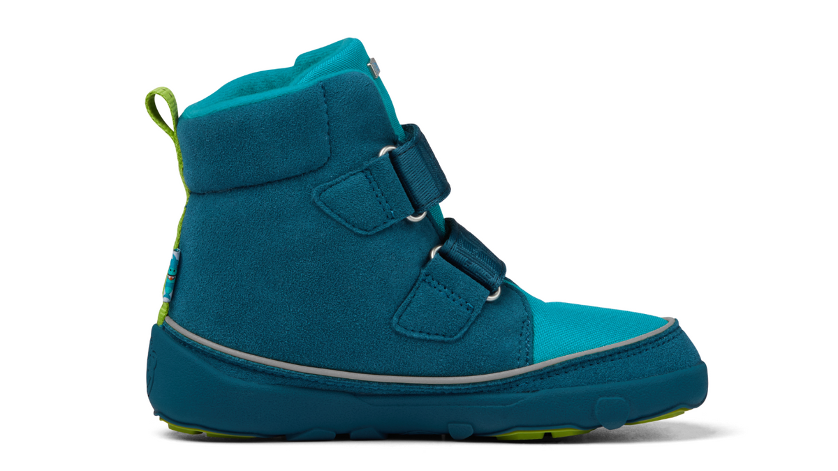 Kinder Barfußwinterstiefel mit geschlossener Zehenbox und Klettverschlüssen, Seitenansicht innen