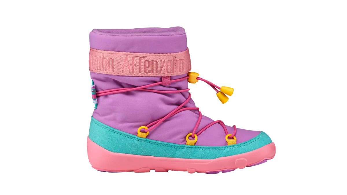 Kinder-Barfußwinterstiefel mit breiter Zehenbox, Schnellschnürsystem und geschlossenen Zehen, Seitenansicht innen