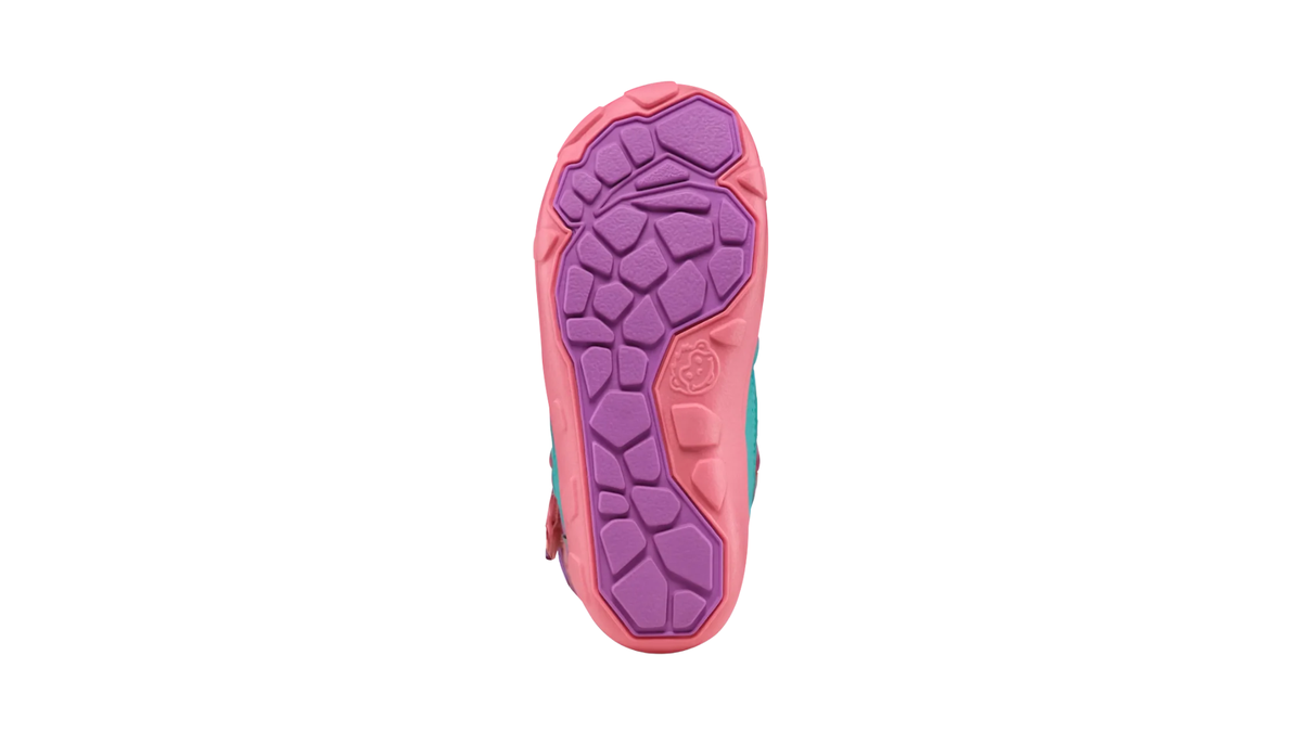 Kinder-Barfußwinterstiefel mit breiter Form im Vorfuß und profilierter Laufsohle, Ansicht von unten