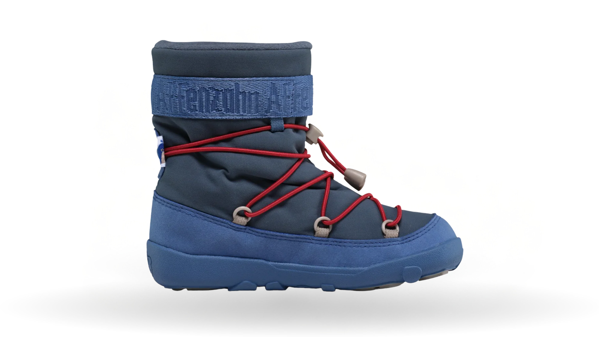 Kinder-Barfußwinterstiefel mit breiter Zehenbox, Schnellschnürsystem und geschlossenen Zehen, Seitenansicht innen