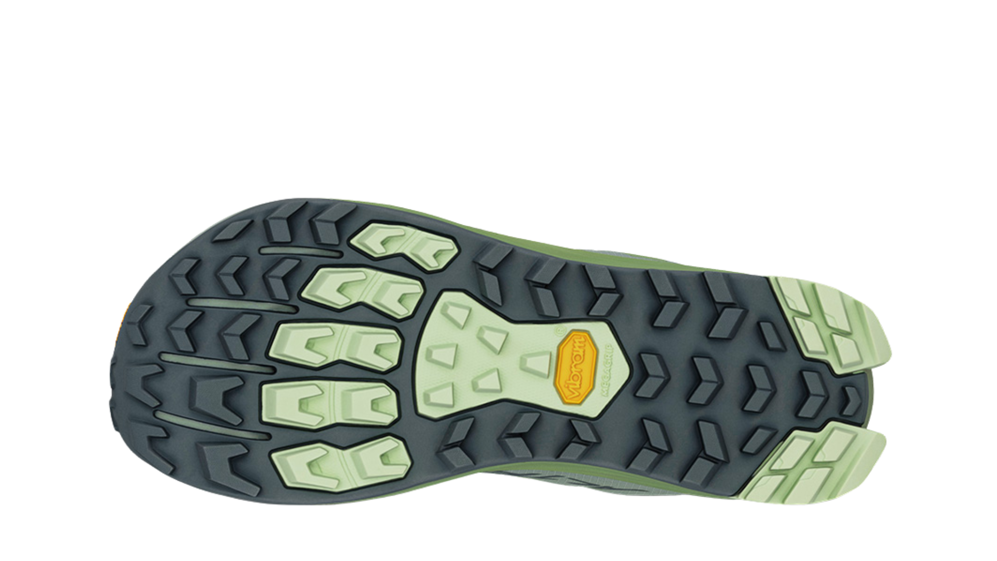 Trailrunning-Schuh für Erwachsene mit grob profilierter Sohle, Ansicht von unten.