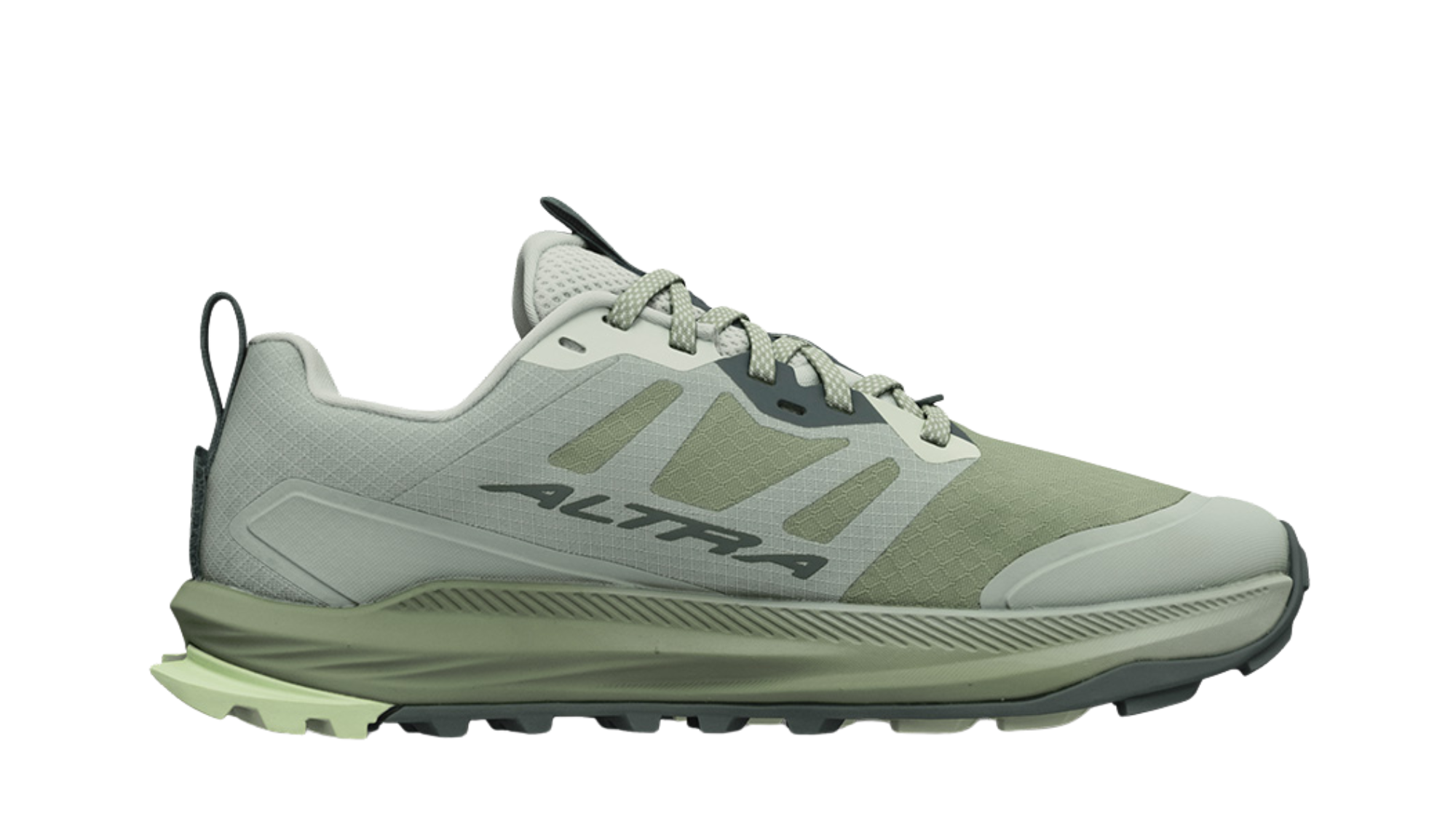 Trailrunning-Schuh für Erwachsene mit geschlossener Zehenbox, geschlossener Ferse, Schnürung, profilierter Sohle, Seitenansicht außen.