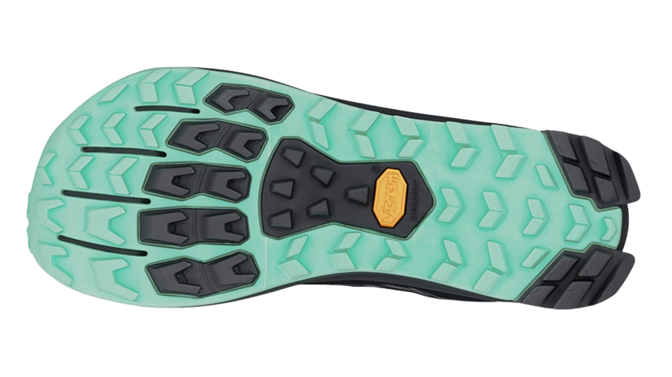 Trailrunning-Schuh für Erwachsene mit grob profilierter Sohle, Ansicht von unten.