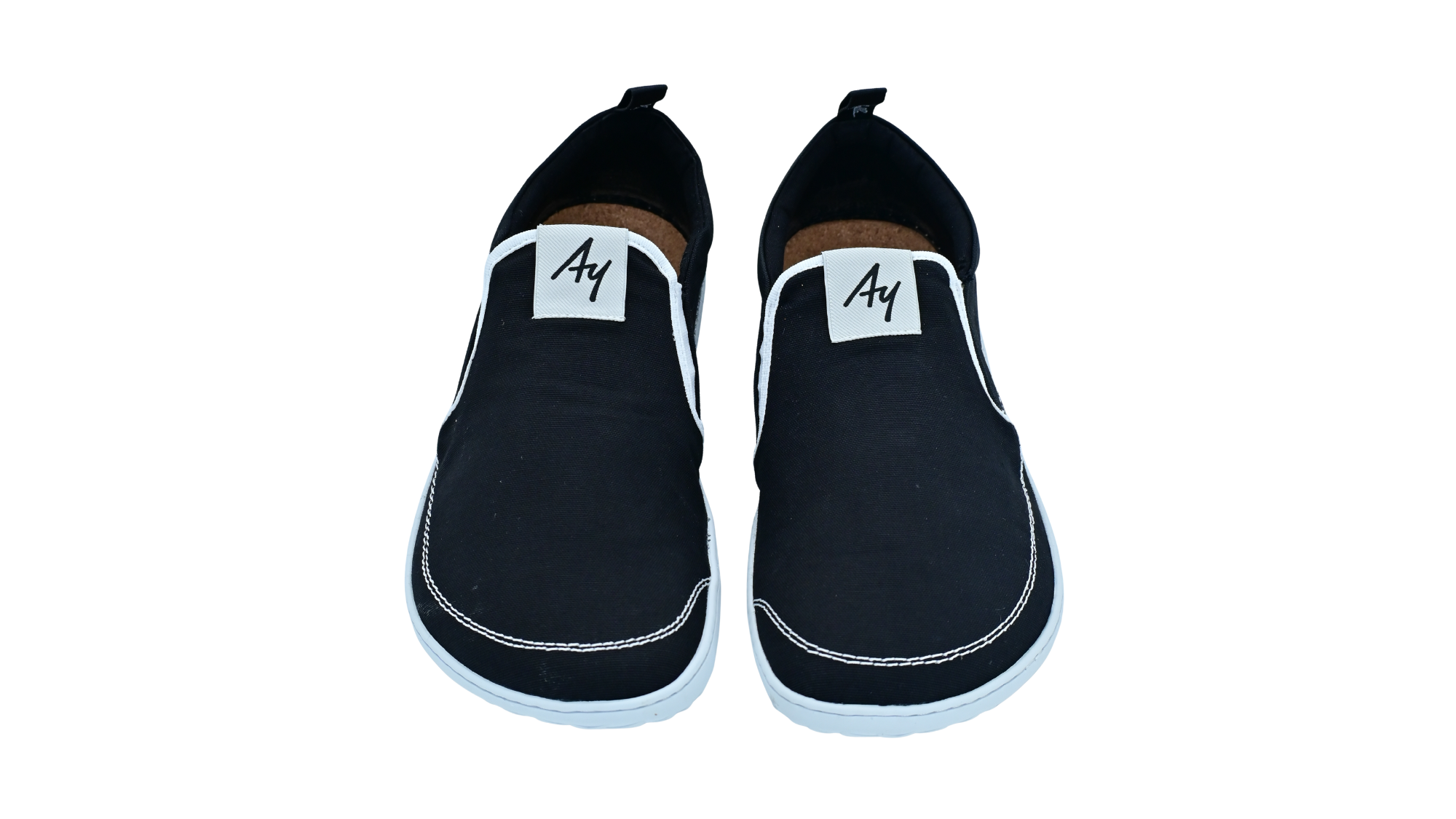 Barfußschuh mit elastischem Einstieg, breiter Zehenbox und flexibler Sohle, Draufsicht als Paar