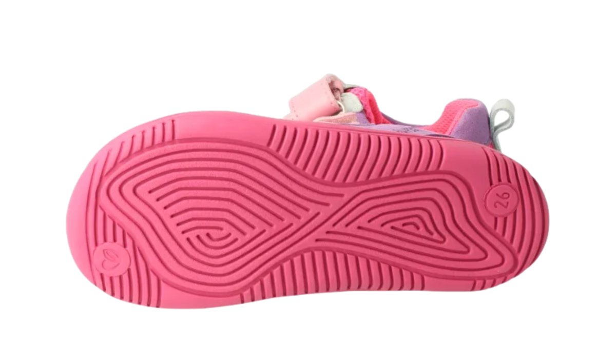 Kinder Barfußhalbschuh mit breiter Zehenbox, flexibler Sohle, Klettverschluss und Schnürung, geschlossene Zehen, geschlossene Ferse, Ansicht von unten