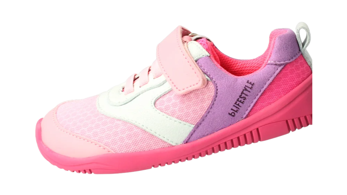 Kinder Barfußhalbschuh mit breiter Zehenbox, flexibler Sohle, Klettverschluss und Schnürung, geschlossene Zehen, geschlossene Ferse, Seitenansicht