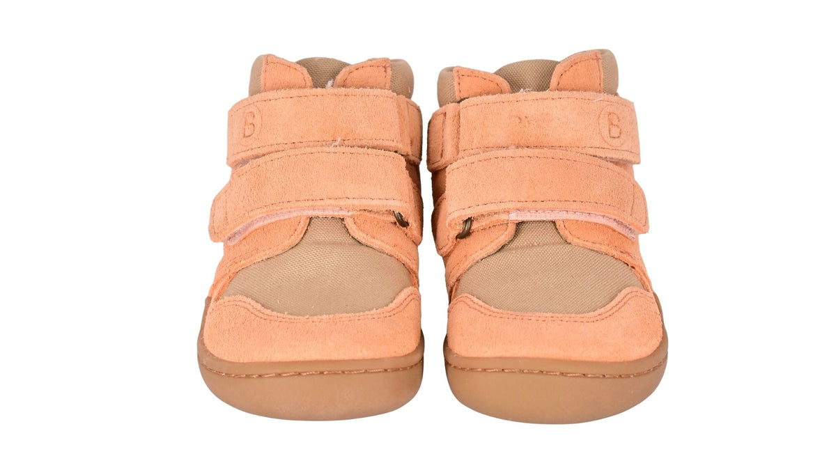 Knöchelhoher Barfußschuh für Kinder mit breiter Zehenbox, Klettverschluss, geschlossene Zehen, geschlossener Fersenbereich, Draufsicht als Paar