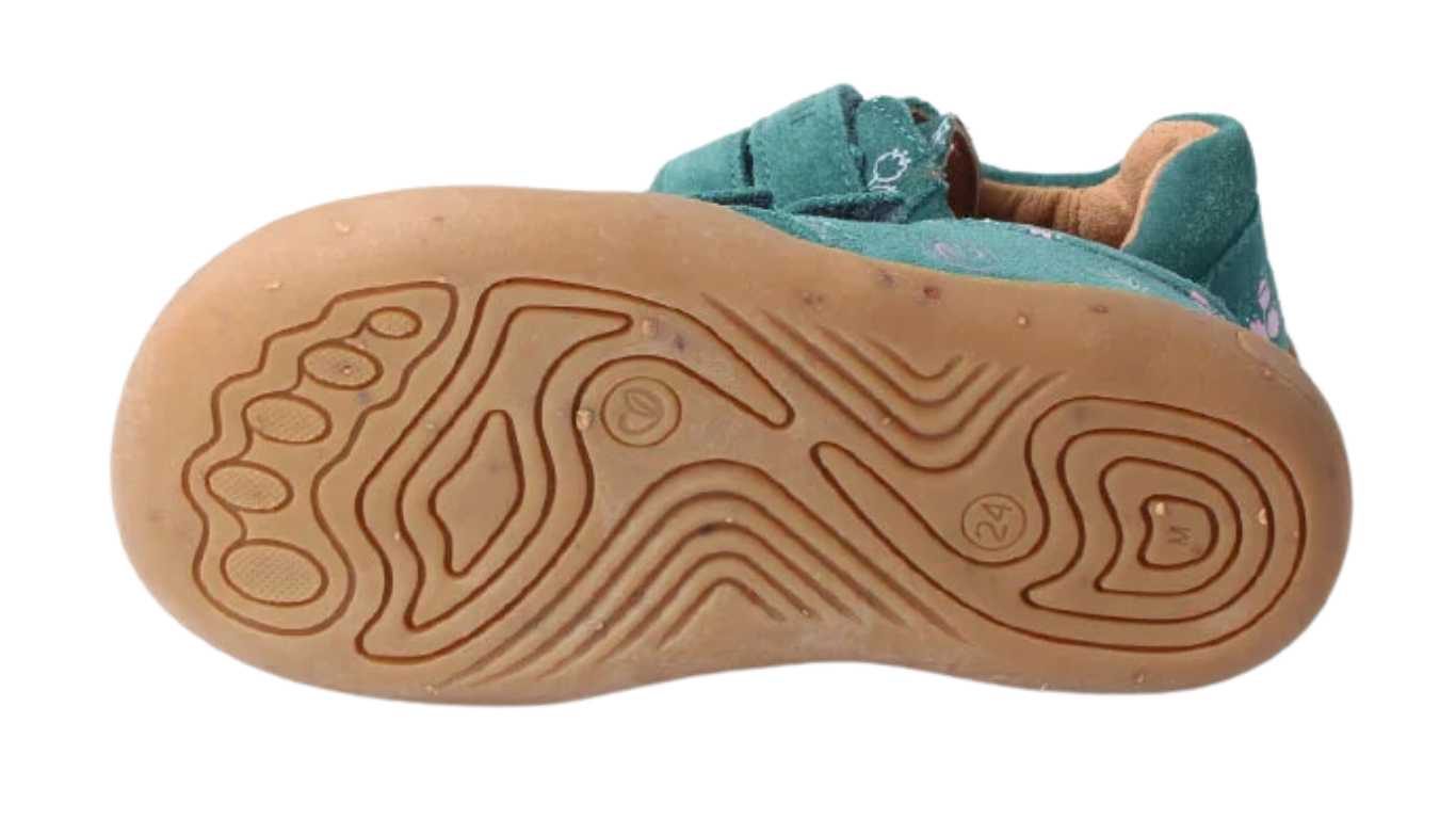 Barfußhalbschuh für Kinder mit flexibler Sohle und flachem Profil, Ansicht von unten