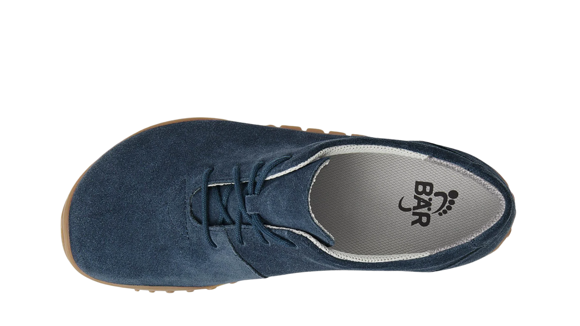Barfußhalbschuh für Erwachsene mit breiter Zehenbox, Schnürung, flachem Schaft und geschlossener Ferse, Draufsicht.