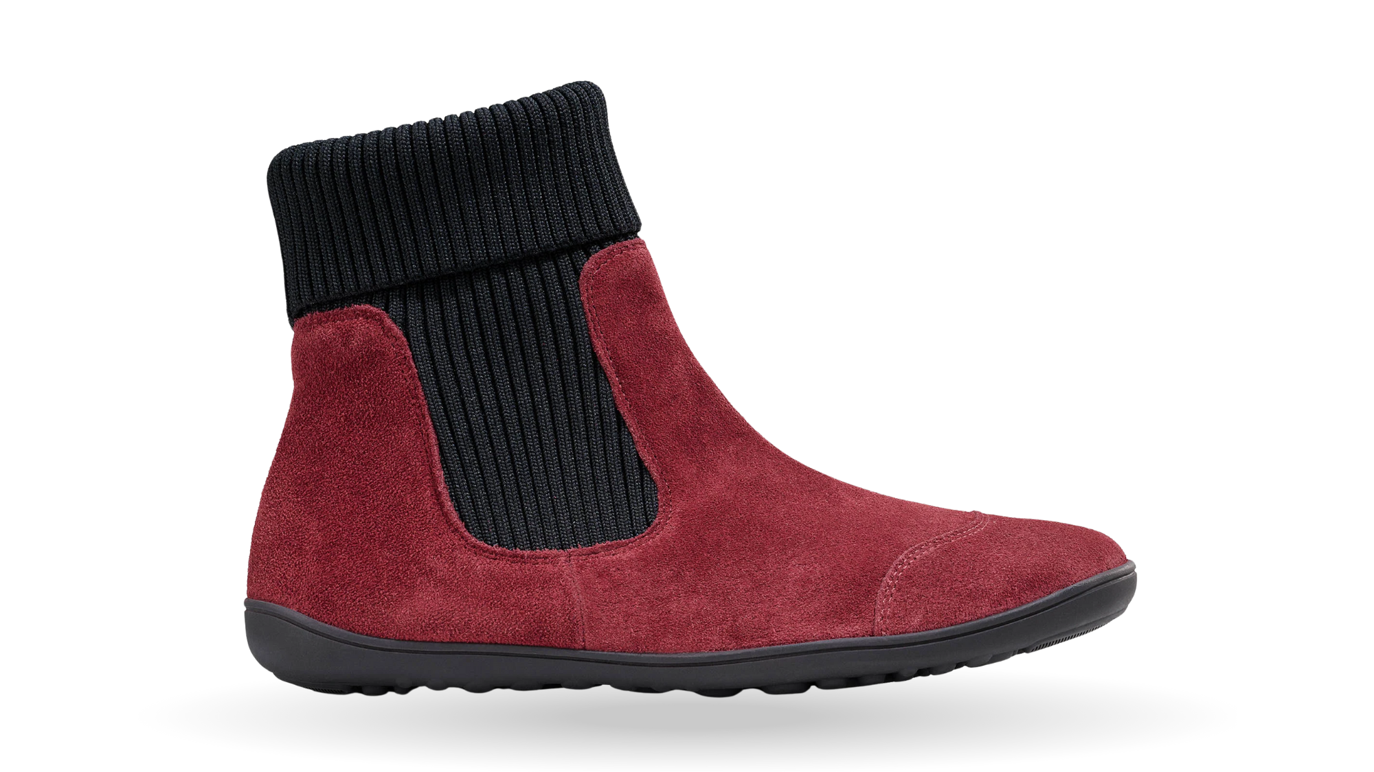 Barfußstiefelette für Erwachsene mit breiter Zehenbox, flexible Sohle, geschlossene Zehen und geschlossene Ferse, Seitenansicht außen.