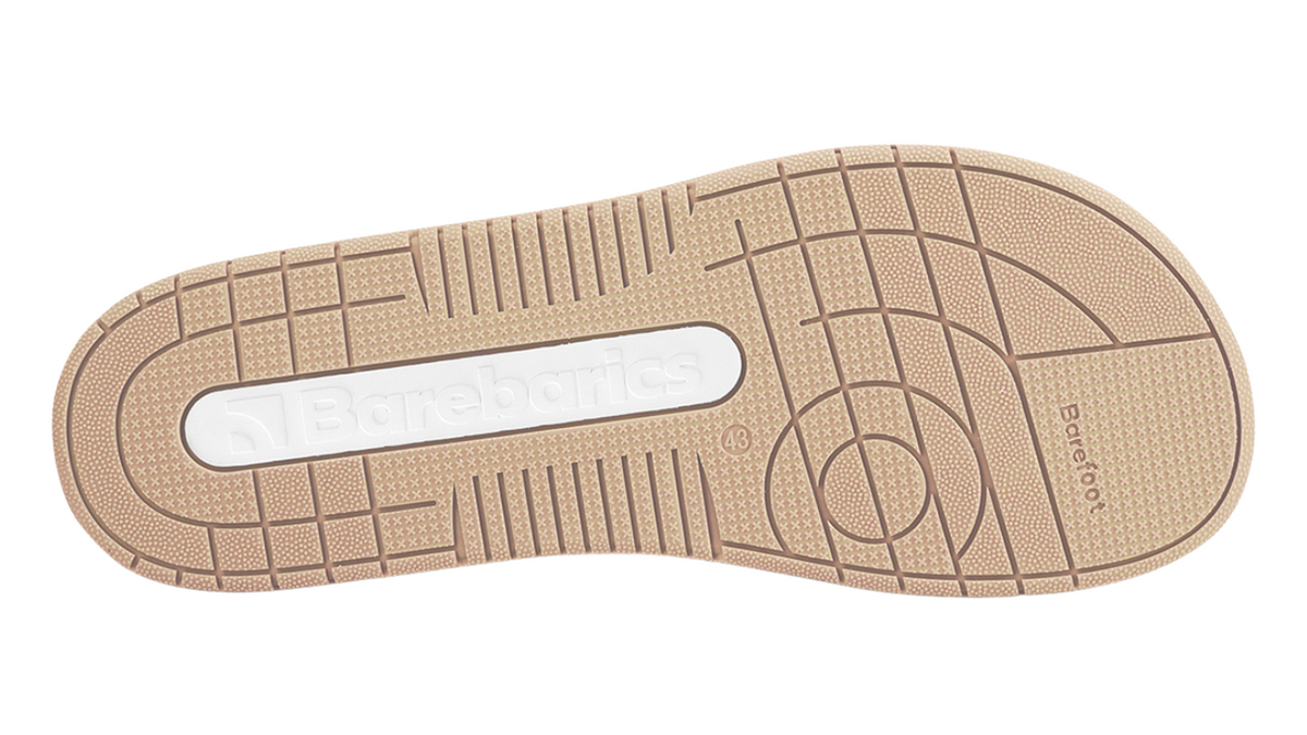 Barfußschuh für Erwachsene mit flacher, flexibler Sohle und durchgehendem Profil, Ansicht von unten.