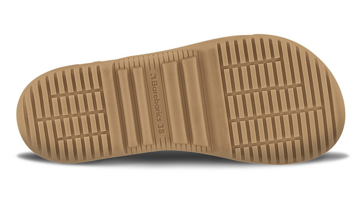 Barfußschuh für Erwachsene mit flacher, flexibler Sohle und durchgehendem Profil, Ansicht von unten.