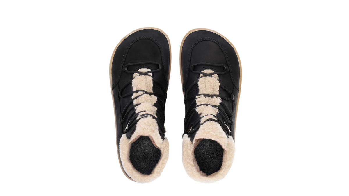 Barfußwinterstiefel für Erwachsene als Paar, knöchelhoch, Schnürung, geschlossene Zehen, geschlossener Fersenbereich, Draufsicht