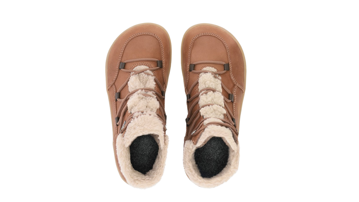 Barfußwinterstiefel für Erwachsene als Paar, knöchelhoch, Schnürung, geschlossene Zehen, geschlossener Fersenbereich, Draufsicht