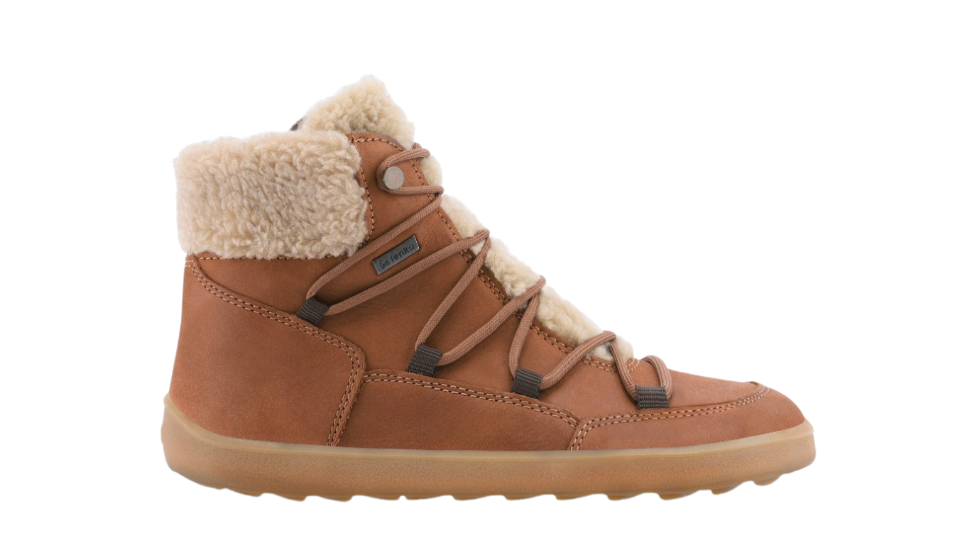 Barfußwinterstiefel für Erwachsene, knöchelhoch, breite Zehenbox, Schnürung, geschlossene Zehen, geschlossener Fersenbereich, Seitenansicht außen