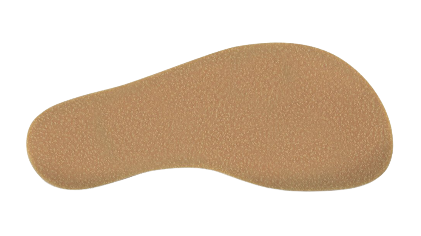 Barfußsandale für Erwachsene mit flacher, flexibler Sohle, Ansicht von unten.