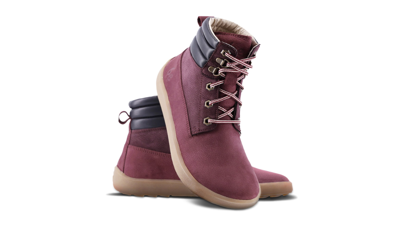Barfußschuh für Erwachsene als Paar, knöchelhoch, breite Zehenbox, Schnürung, geschlossene Zehen, geschlossener Fersenbereich, schräge Vorderansicht
