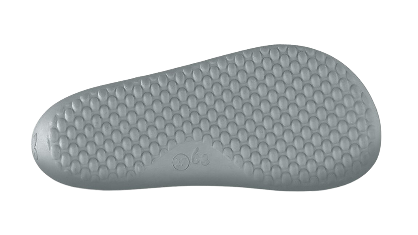 Barfußschuh für Kinder mit flacher, flexibler Sohle, Ansicht von unten.