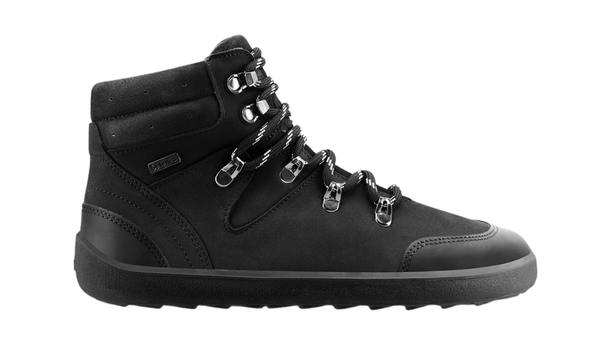 Barfußwinterstiefel für Erwachsene, knöchelhoch, breite Zehenbox, Schnürung, geschlossene Zehen, geschlossener Fersenbereich, Seitenansicht außen
