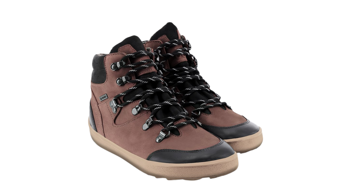 Barfußwinterstiefel für Erwachsene als Paar, knöchelhoch, Schnürung, geschlossene Zehen, geschlossener Fersenbereich, schräge Vorderansicht