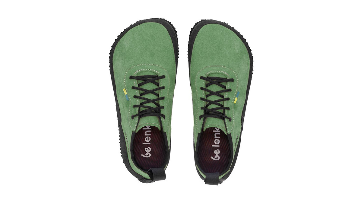 Barfußschuh für Erwachsene als Paar mit geschlossenen Zehen, Draufsicht.