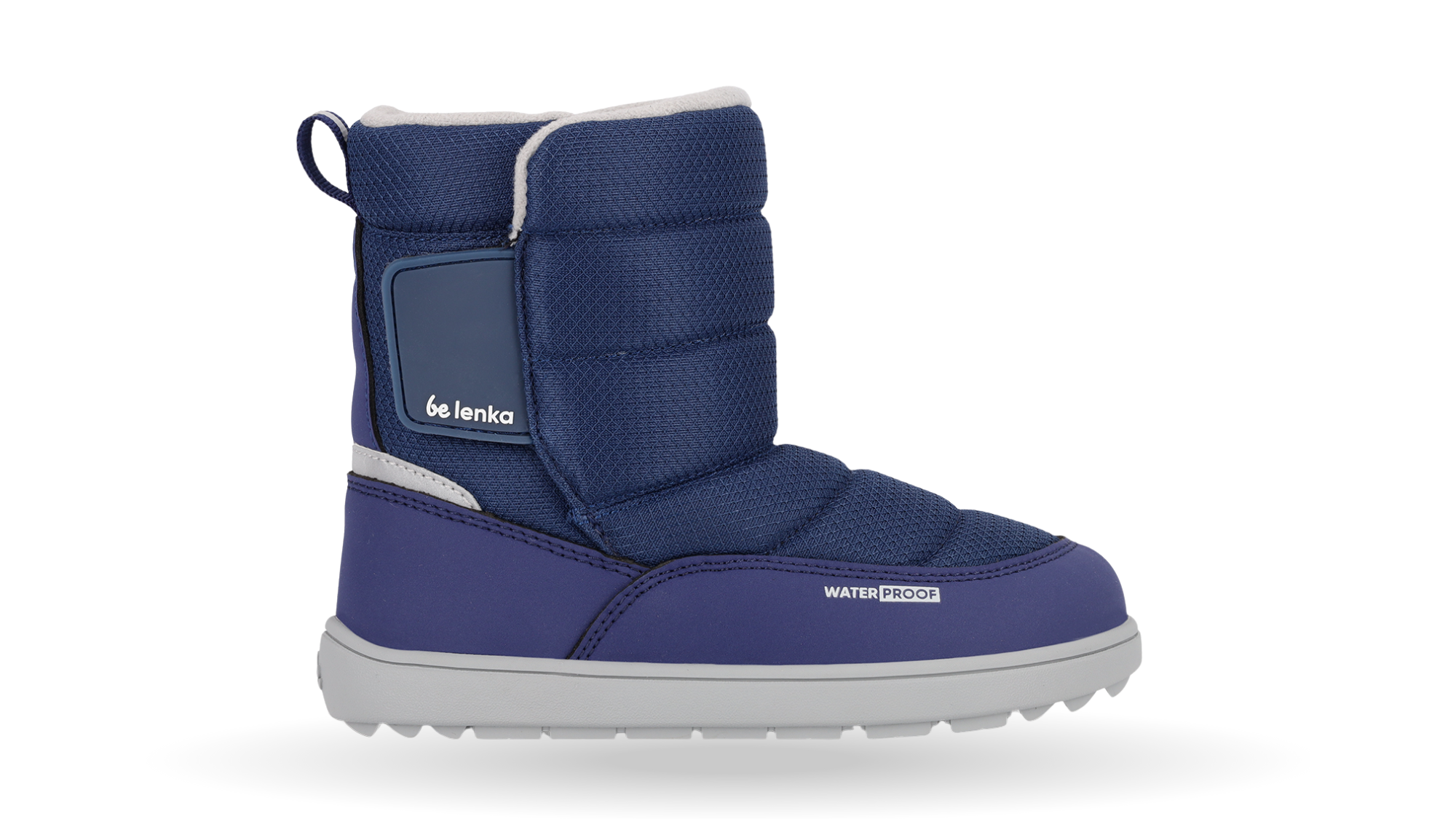Barfußwinterstiefel mit breiter Zehenbox, flexibler Sohle, geschlossener Fersenbereich, hoher Schaft, Seitenansicht außen