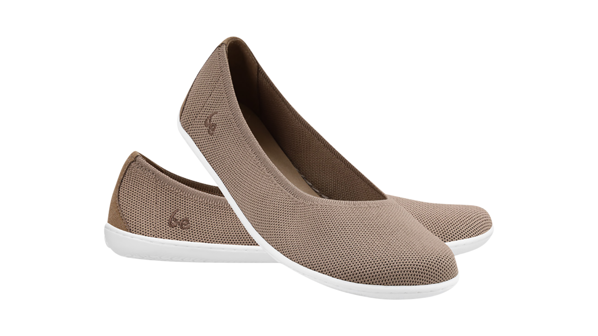 Ballerina-Barfußschuh mit flacher Öffnung, geschlossener Zehenpartie und flexibler Sohle, Seitenansicht als Paar