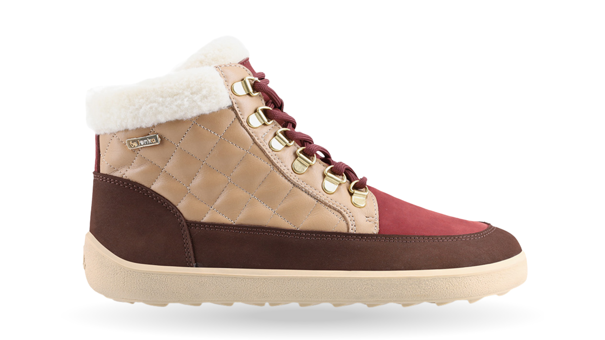 Knöchelhoher Barfußwinterschuh für Erwachsene, Seitenansicht mit warmem Schaft und profilierter Sohle.