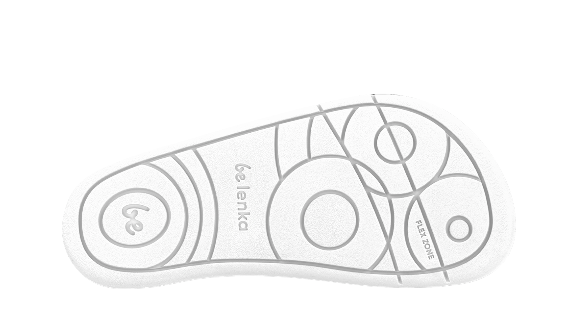 Barfußschuhsohle mit Profilstruktur und Flexzonen in Ansicht von unten