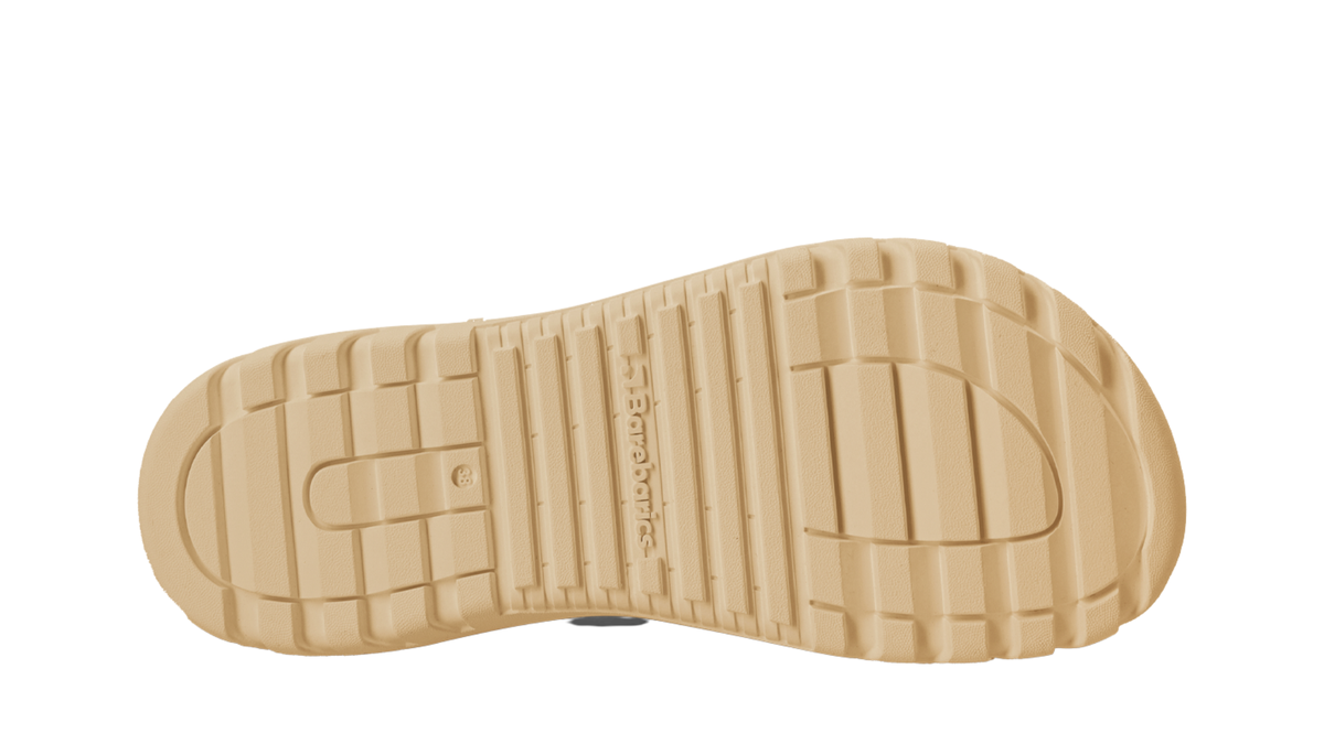 Unisex-Barfußsneaker mit stark profilierter Laufsohle und tiefen Querrillen, Ansicht von unten