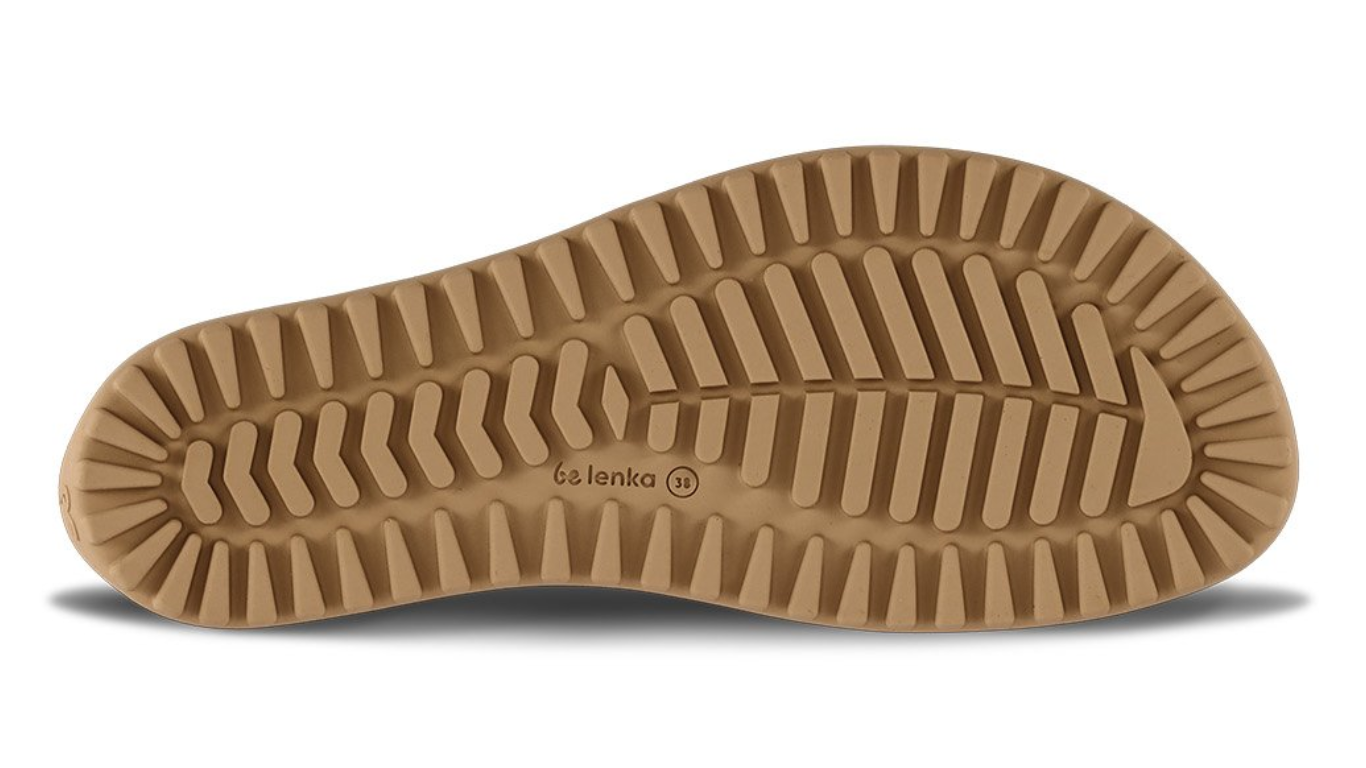 Barfußwinterschuh für Erwachsene, Ansicht der profilierten Laufsohle mit durchgehend flachem Aufbau.