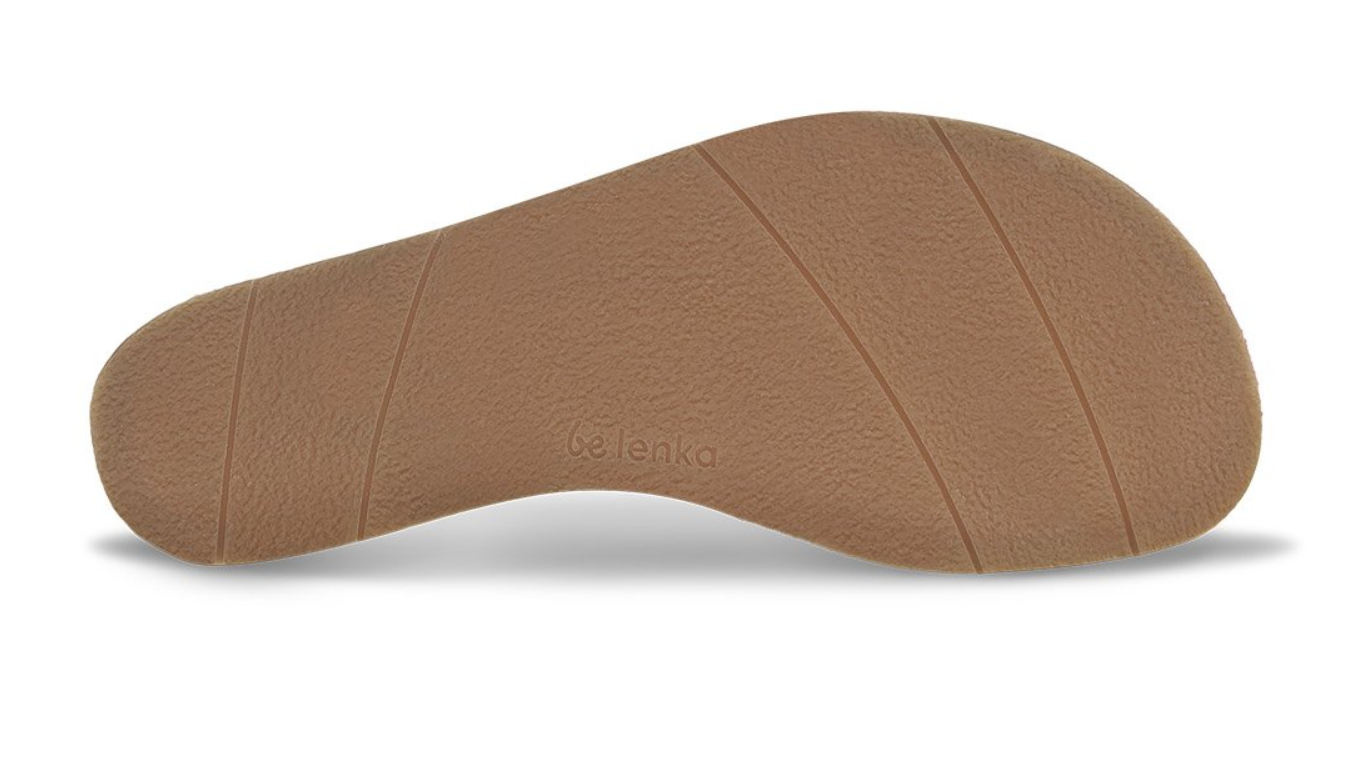 Barfußsandale mit Riemenkonstruktion, offene Zehen, offener Fersenbereich, flache flexible Sohle, Ansicht von unten