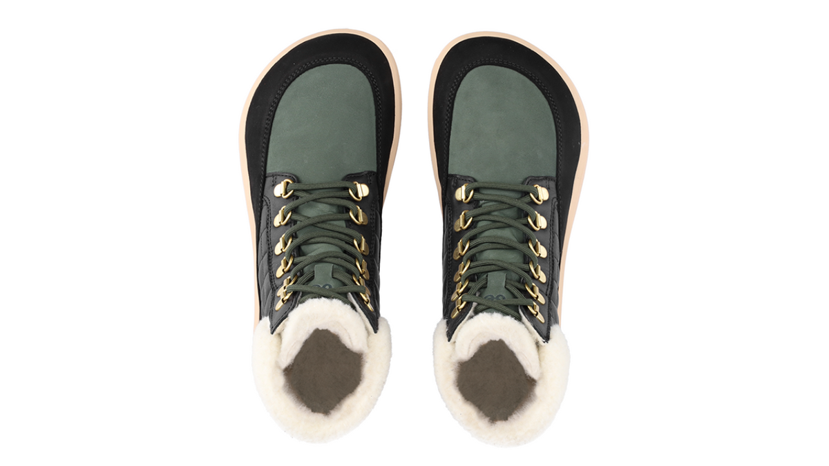 Barfußwinterschuh, Draufsicht auf den geöffneten Schaft mit warmem Innenfutter.
