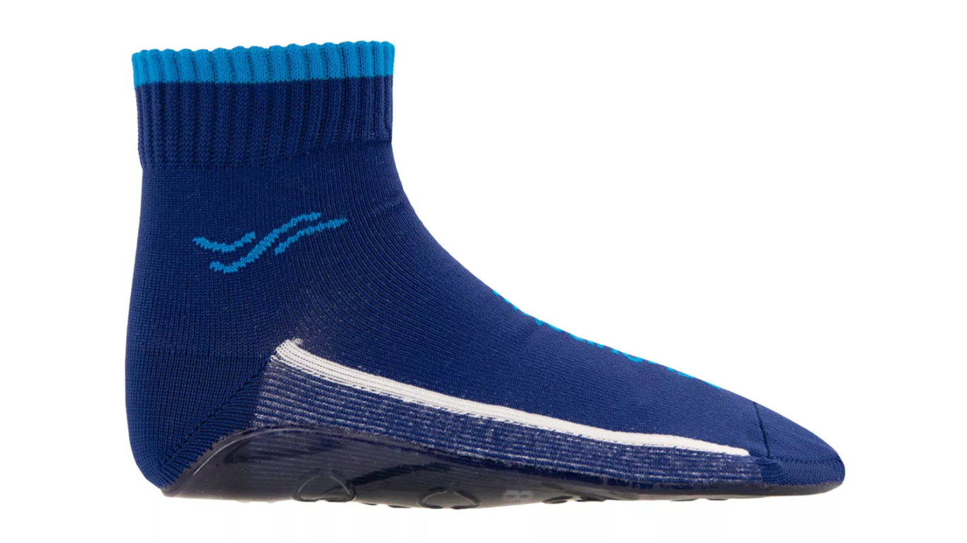 Wassersocke für Erwachsene mit flexibler Sohle und geschlossenen Zehen, Seitenansicht außen.