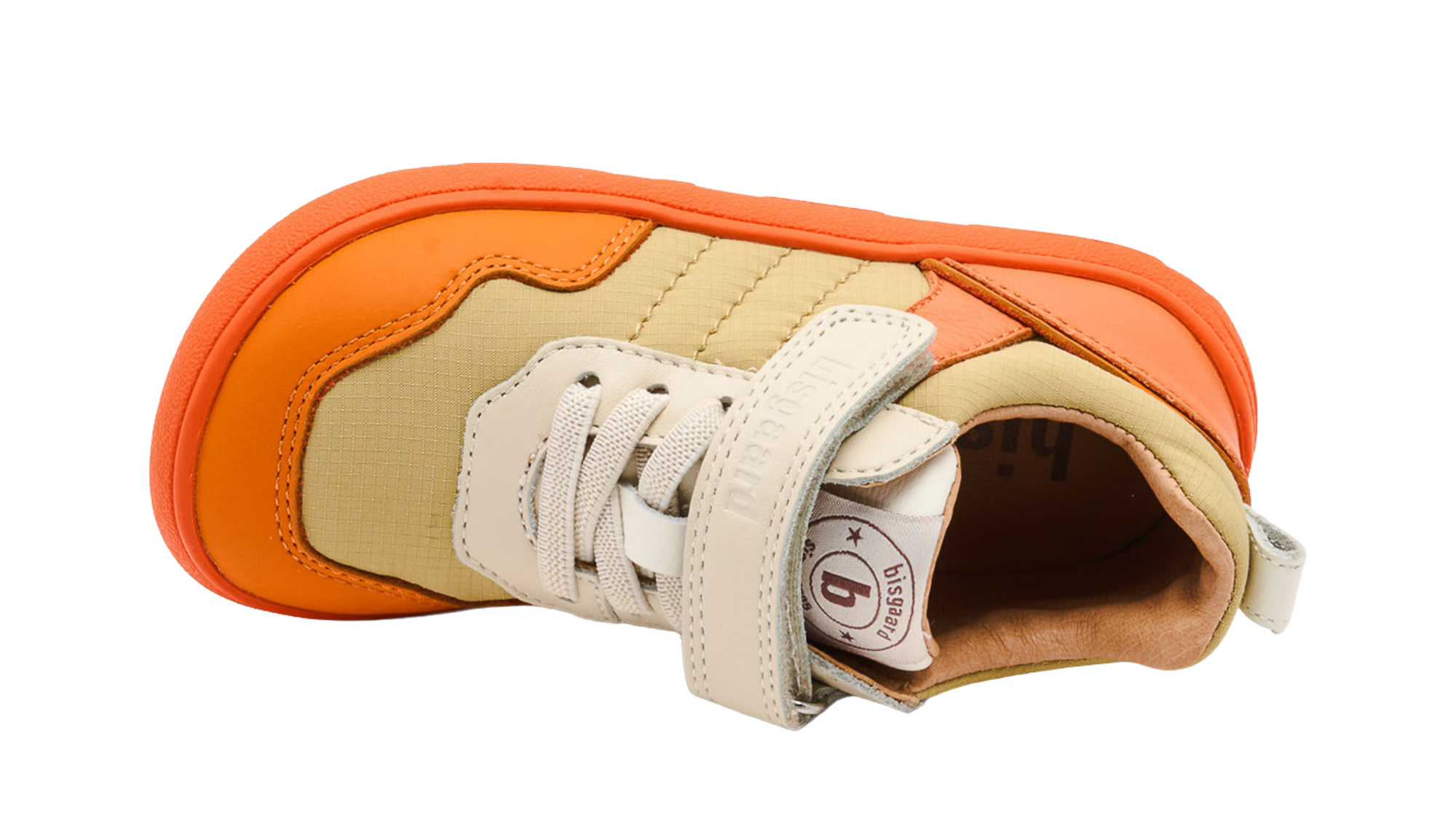 Barfußschuh mit Klettverschluss und Schnürung, breite Zehenbox, geschlossener Fersenbereich, Draufsicht