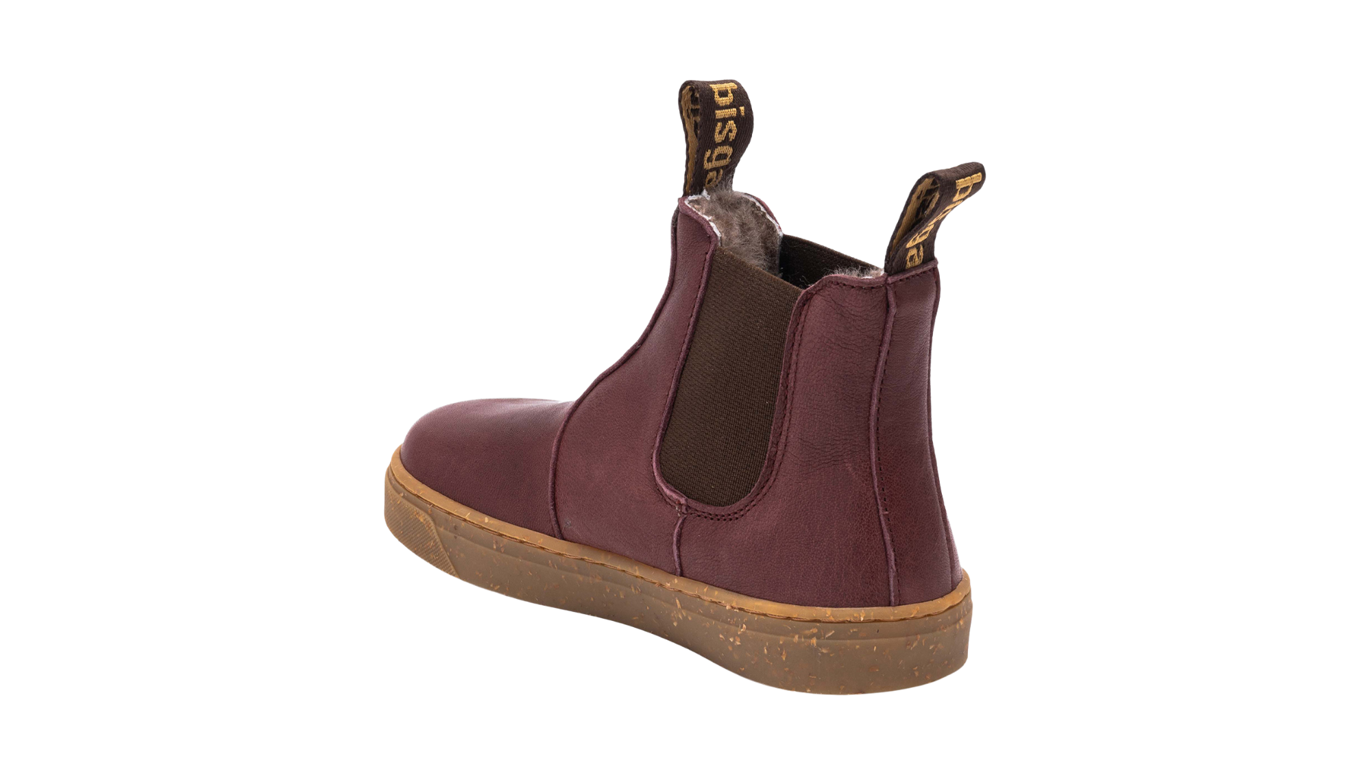 Barfußwinterstiefel mit elastischen Einsätzen und geschlossener Ferse, Seitenansicht innen.