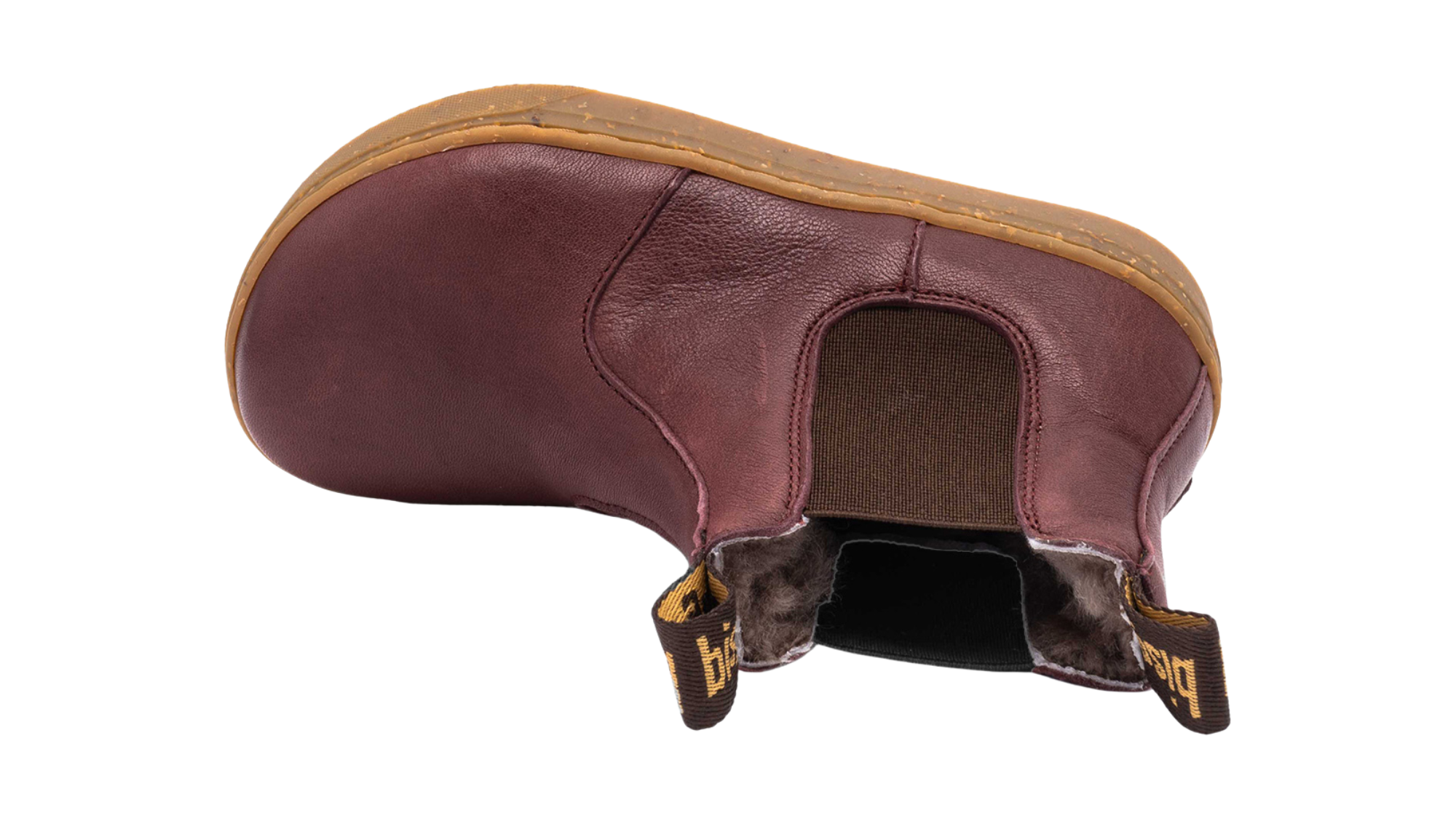 Barfußwinterstiefel mit elastischen Einsätzen und geschlossener Ferse, Draufsicht in den Schaft.