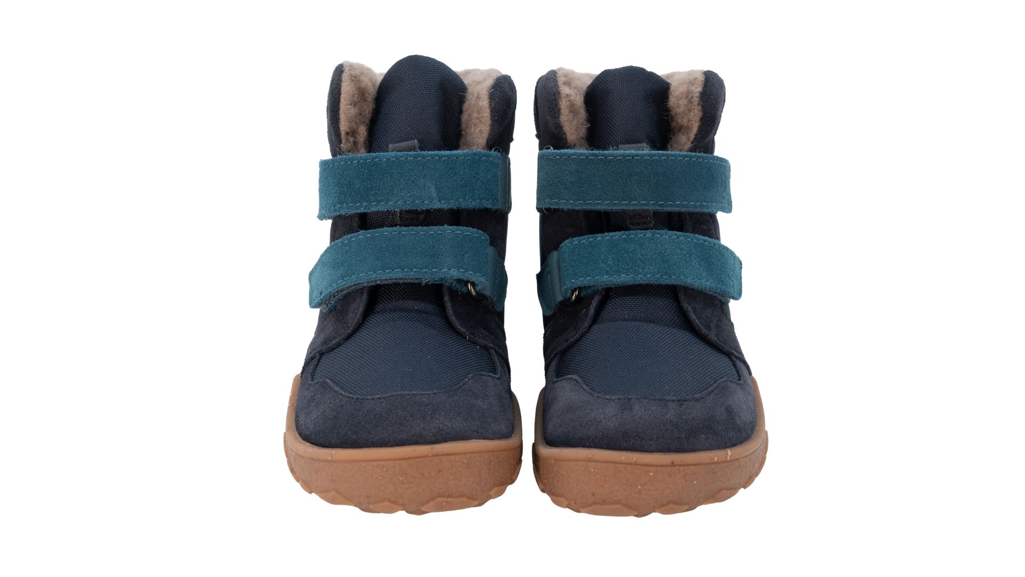Barfußwinterstiefel als Paar mit zwei Klettverschlüssen, breite Zehenbox, Draufsicht