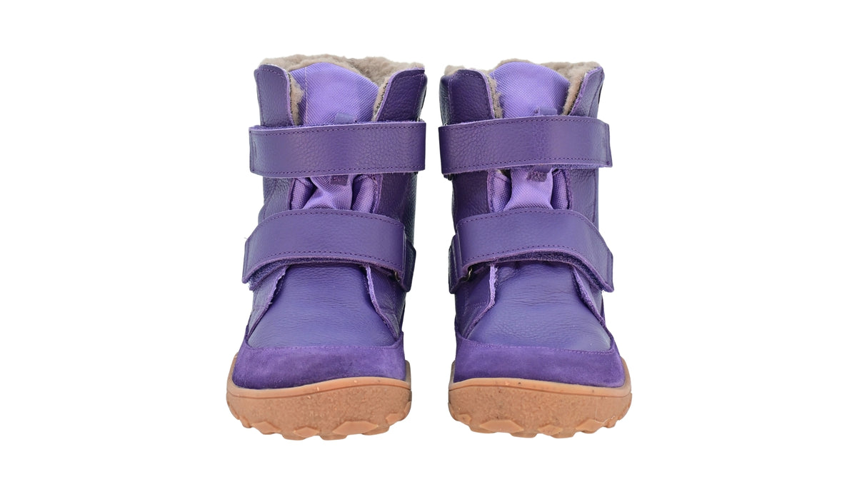 Barfußwinterstiefel als Paar mit zwei Klettverschlüssen, breite Zehenbox, Draufsicht