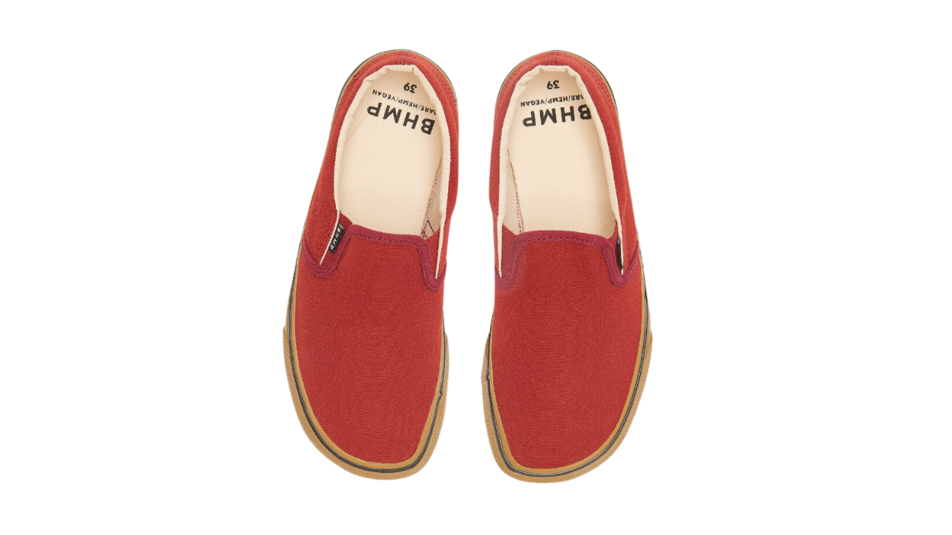 Barfußschuh für Erwachsene als Paar mit breiter Zehenbox, geschlossenem Zehenbereich, geschlossener Ferse, Schlupfform ohne Verschluss, flacher flexibler Sohle, Draufsicht.