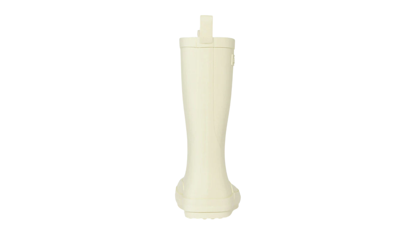 Kinder-Barfußgummistiefel mit geschlossenem Zehenbereich, geschlossenem Fersenbereich, hohem Schaft, Schlupfform ohne Verschluss, flexible Sohle, Rückansicht.