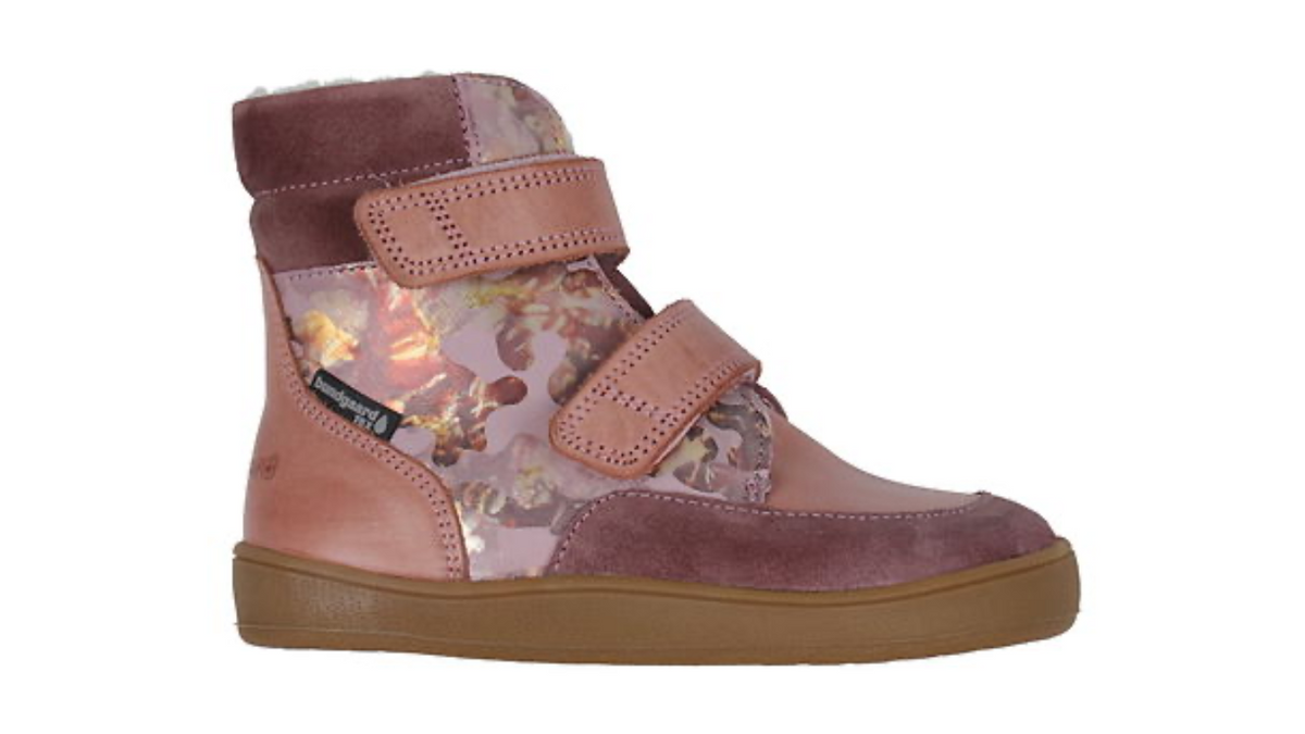 Barfußstiefel mit Klettverschluss, breite Zehenbox, flexible Sohle, geschlossener Schaft, geschlossener Fersenbereich, Seitenansicht außen