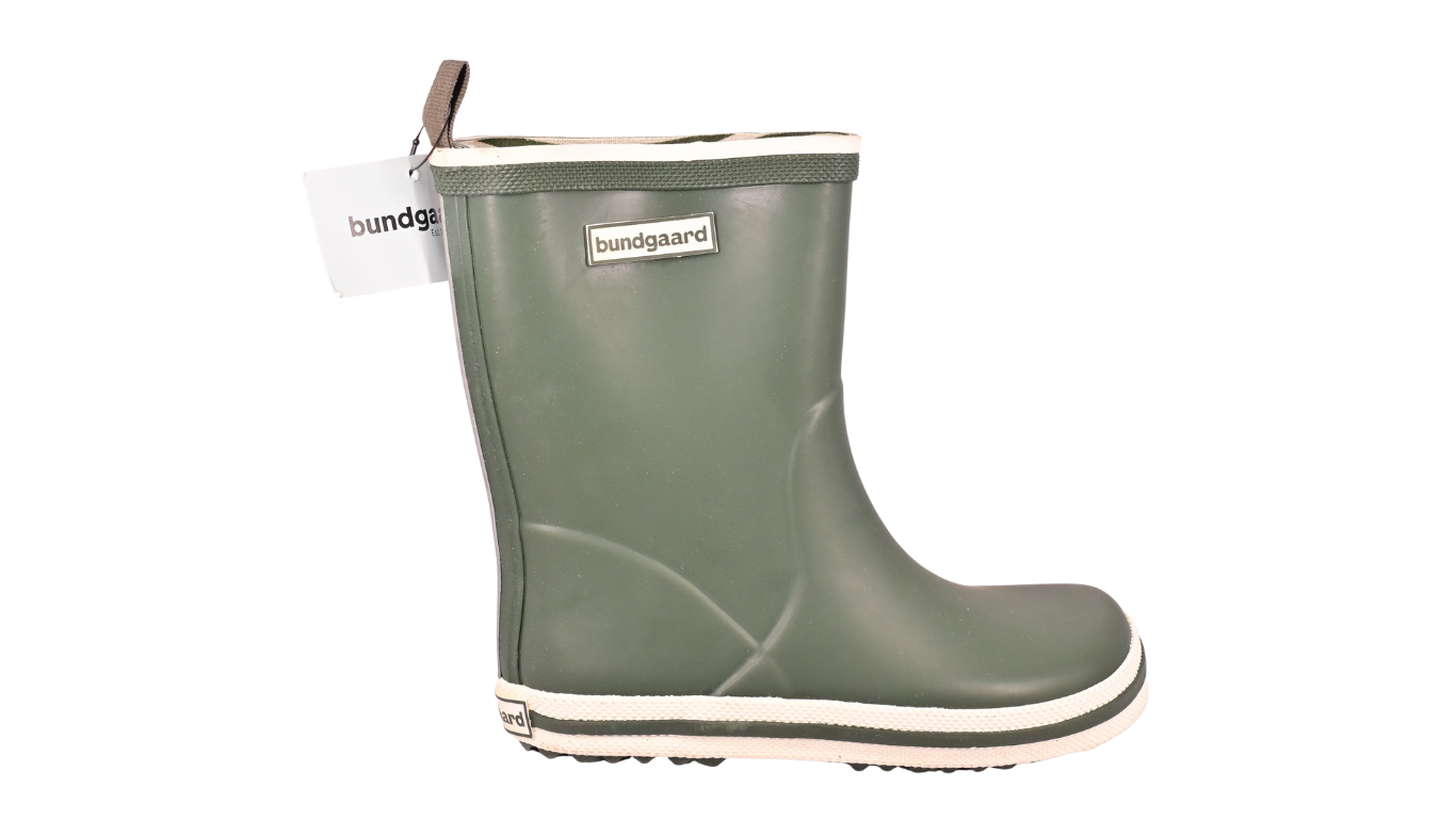 Gummistiefel für Kinder, hoher Schaft, geschlossene Zehen und geschlossener Fersenbereich, profilierte Sohle, Einzelschuh, Seitenansicht außen
