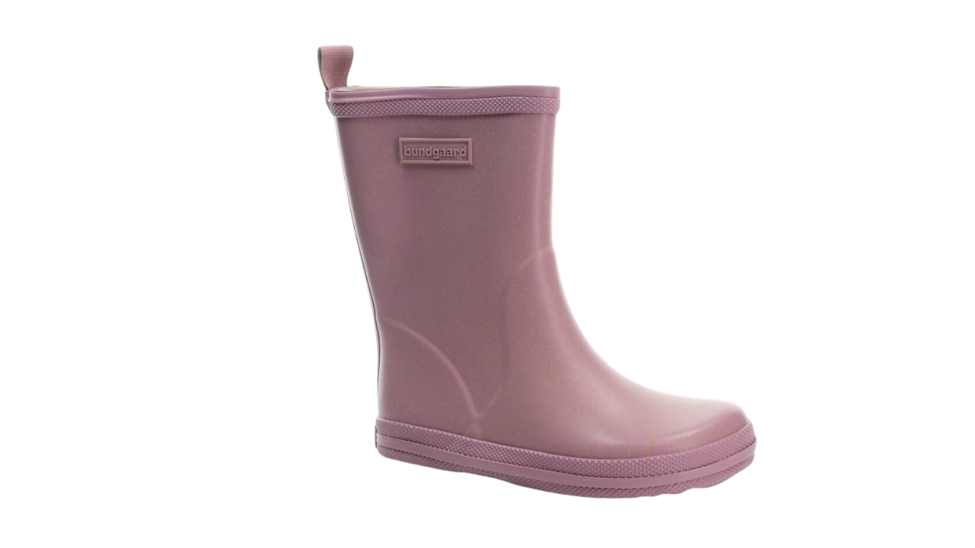 Gummistiefel für Kinder, hoher Schaft, geschlossene Zehen und geschlossener Fersenbereich, profilierte Sohle, Einzelschuh, schräge Vorderansicht