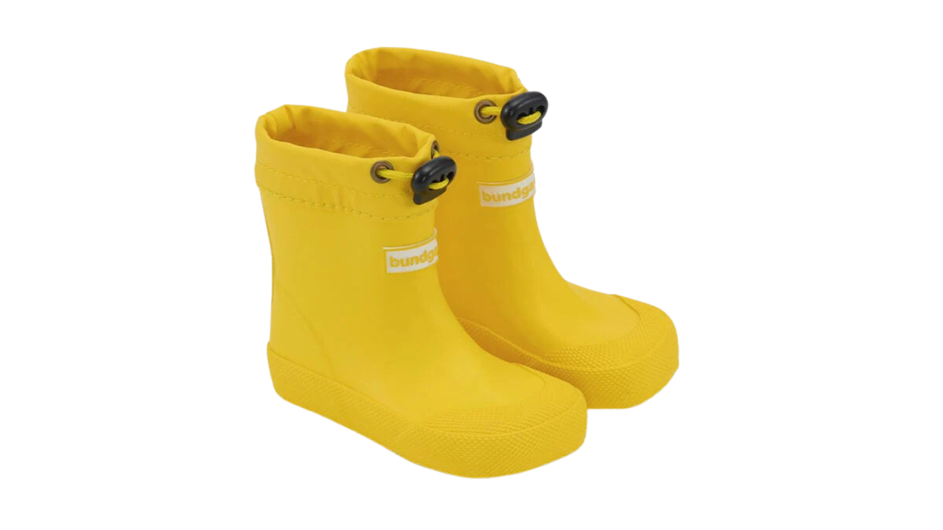 Gummistiefel für Kinder als Paar, hoher Schaft mit Tunnelzug, geschlossene Zehen und geschlossener Fersenbereich, profilierte Sohle, Paar, schräge Vorderansicht